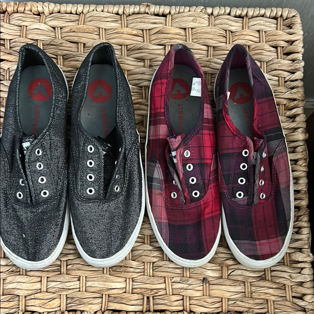 Bundle Cloth Airwalk Black & Silver and Red Plaid Slip on Sneakers